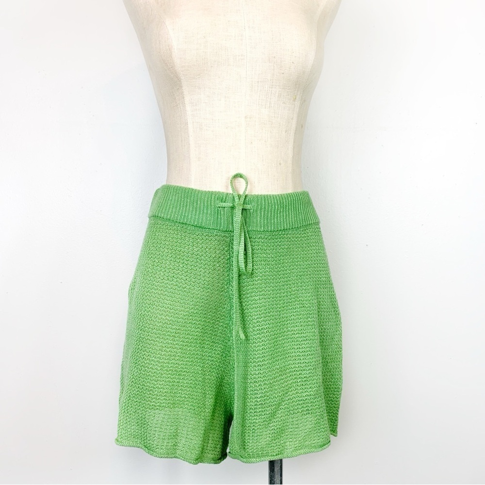Onia Green Knit Swim Coverup Shorts Large NWT Adjustable Waist Luxury Resortwear